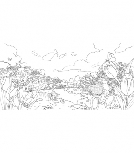 Раскраска A floral journey of a cat seeking the joyful bell от Natsuki (изд. U-CAN Япония)